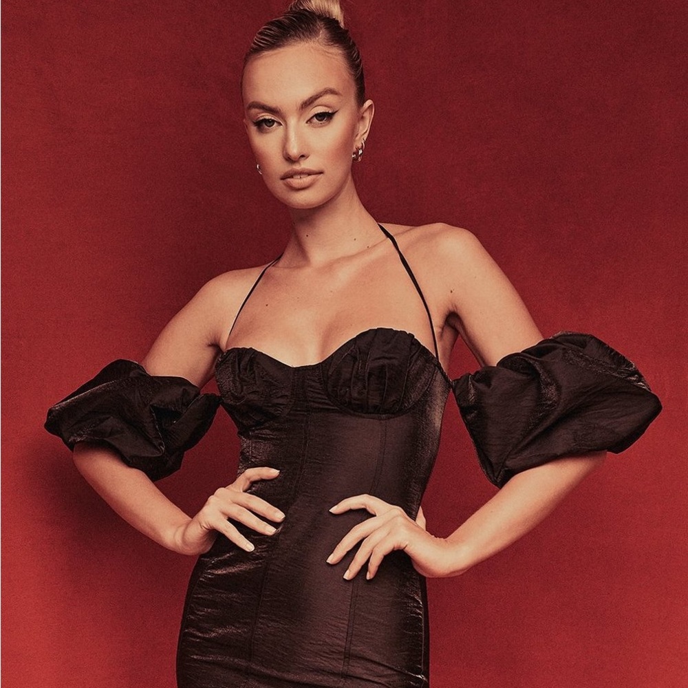 Boohoo x Megan Fox Ruched Cup Halter Neck mini dress